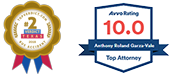 Top Attorney Ribbon and AVVO Rating 10.0 Anthony Garza-Vale Top Attorney